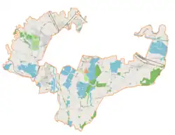Mapa konturowa gminy wiejskiej Oświęcim, po lewej znajduje się punkt z opisem „Harmense”