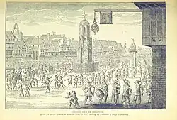 Cheapside w 1639, wjazd Marii Medycejskiej do Londynu, w środku krzyż Eleonory