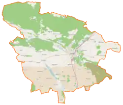 Mapa konturowa gminy Oborniki, na dole po prawej znajduje się punkt z opisem „Maniewo”