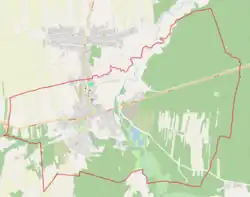 Mapa konturowa Odrzywołu, blisko centrum na lewo znajduje się punkt z opisem „Parafia św. Jadwigi Śląskiej”