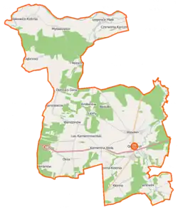Mapa konturowa gminy Odrzywół, w centrum znajduje się punkt z opisem „Lipiny”