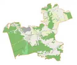 Mapa konturowa gminy Ogrodzieniec, po prawej nieco u góry znajduje się punkt z opisem „Giebło”