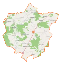 Mapa konturowa gminy Ojrzeń, na dole po lewej znajduje się punkt z opisem „Luberadzyk”