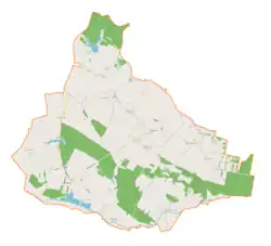 Mapa konturowa gminy Oksa, na dole po lewej znajduje się punkt z opisem „Oksa”