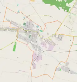 Mapa konturowa Oleszyc, blisko centrum na dole znajduje się punkt z opisem „Oleszyce”