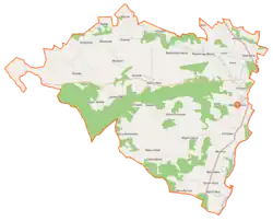 Mapa konturowa gminy Olszewo-Borki, blisko górnej krawiędzi znajduje się punkt z opisem „Wyszel”