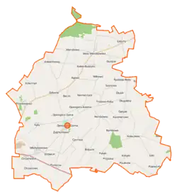 Mapa konturowa gminy Opinogóra Górna, po lewej znajduje się punkt z opisem „Przedwojewo”