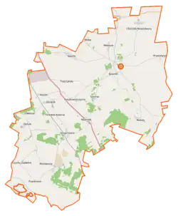 Mapa konturowa gminy Orla, na dole po lewej znajduje się punkt z opisem „Moskiewce”