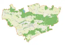 Mapa konturowa gminy Orneta, w centrum znajduje się punkt z opisem „Orneta”