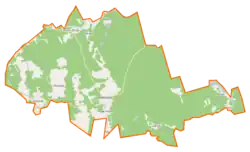 Mapa konturowa gminy Osieczna, u góry znajduje się punkt z opisem „Klaniny”