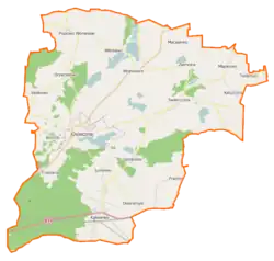Mapa konturowa gminy Osieczna, u góry po lewej znajduje się punkt z opisem „Drzeczkowo”
