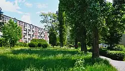 Wnętrze osiedla, po lewej blok 16