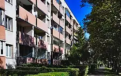 Wnętrze osiedla, blok przy ul. J. Kurczaba 9