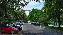 Wnętrze osiedla, ulica Franciszka Zabłockiego, widok na północ