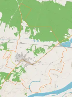 Mapa konturowa Osieka, na dole po prawej znajduje się punkt z opisem „Grobla”