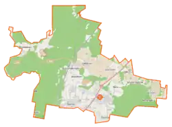 Mapa konturowa gminy Osielsko, na dole znajduje się punkt z opisem „Osielsko”