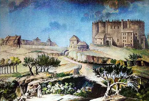 Zamek w Ossolinie od wschodu w 1794 r., rys. J.Klauzmont