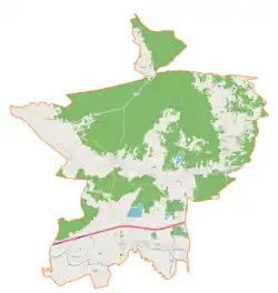 Mapa konturowa gminy Ostrów, na dole znajduje się punkt z opisem „Kozodrza”