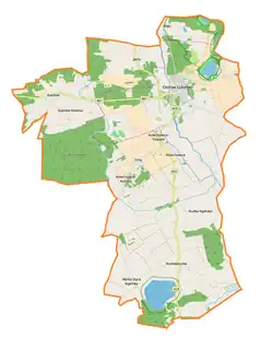 Mapa konturowa gminy Ostrów Lubelski, blisko centrum na prawo znajduje się punkt z opisem „Kolechowice”