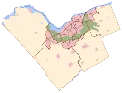 Mapa konturowa Ottawy, u góry nieco na prawo znajduje się punkt z opisem „Uniwersytet Ottawski”