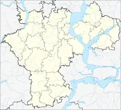 Mapa konturowa obwodu uljanowskiego, u góry znajduje się punkt z opisem „Uljanowsk”
