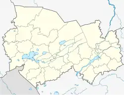 Mapa konturowa obwodu nowosybirskiego, po prawej znajduje się punkt z opisem „Nowosybirsk”