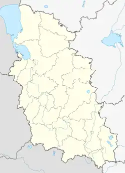 Mapa konturowa obwodu pskowskiego, po lewej znajduje się punkt z opisem „Ostrow”