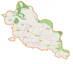 Mapa konturowa gminy Pęcław, blisko centrum po lewej na dole znajduje się punkt z opisem „Turów”