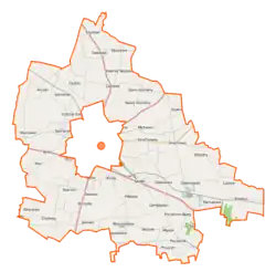 Mapa konturowa gminy wiejskiej Płońsk, po lewej nieco u góry znajduje się punkt z opisem „Arcelin”