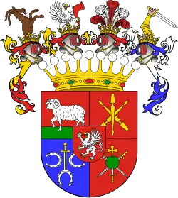 Ukłon heraldyczny figur w klejnotach, w herbie złożonym hrabiów Bąkowskich