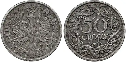 50 groszy 1938 ze starym orłem w żelazie