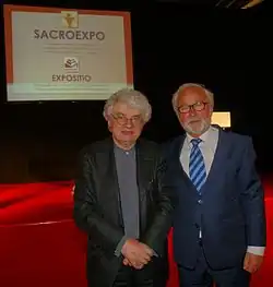 Mario Botta oraz Adam Bujak, podczas uroczystości wręczenia medalu Per Artem ad Deum (2014)