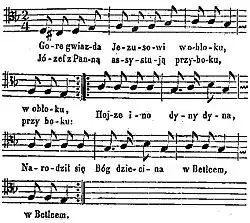 nuty i tekst kolędy "Gore gwiazda" ze zbioru Mioduszewskiego (1843