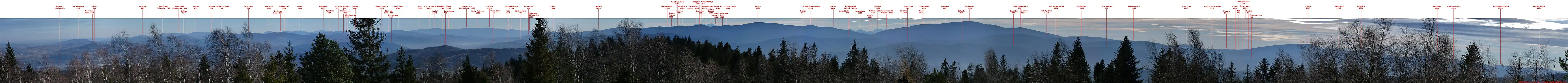 Panorama z Leskowca na wschód i południe (z polany szczytowej)