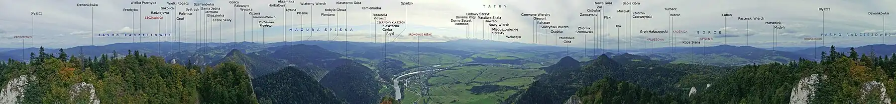 Opisana panorama 360° z Trzech Koron