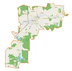 Mapa konturowa gminy Parczew, u góry znajduje się punkt z opisem „Parczew”
