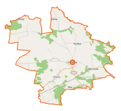 Mapa konturowa gminy Parysów, po lewej znajduje się punkt z opisem „Poschła”