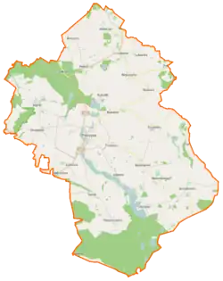 Mapa konturowa gminy Pełczyce, u góry znajduje się punkt z opisem „Boguszyny”