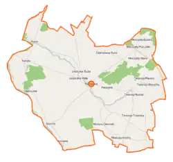 Mapa konturowa gminy Perlejewo, po prawej znajduje się punkt z opisem „Twarogi-Wypychy”