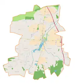 Mapa konturowa gminy Piątek, w centrum znajduje się punkt z opisem „Piątek”
