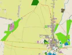 Mapa konturowa Piątka, na dole po prawej znajduje się punkt z opisem „Parafia Świętej Trójcy”