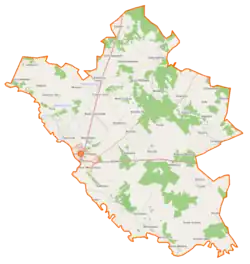 Mapa konturowa gminy Piątnica, blisko centrum na lewo znajduje się punkt z opisem „Piątnica Poduchowna”