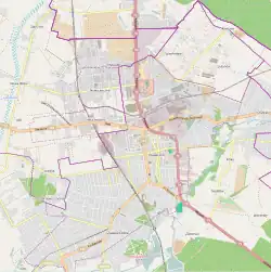 Mapa konturowa Piaseczna, blisko centrum na dole znajduje się punkt z opisem „Wola Piasecka”