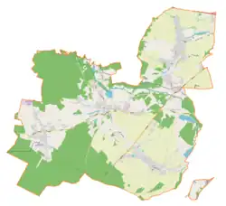 Mapa konturowa gminy Pilchowice, po lewej nieco na dole znajduje się punkt z opisem „Parafia św. Marcinaw Stanicy”