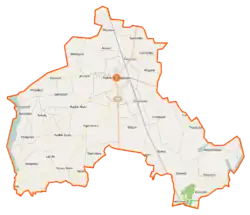 Mapa konturowa gminy Piotrków Kujawski, po lewej nieco na dole znajduje się punkt z opisem „Rudzk Duży”