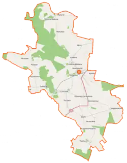 Mapa konturowa gminy Platerów, blisko centrum na dole znajduje się punkt z opisem „Puczyce”