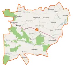 Mapa konturowa gminy Pniewy, na dole nieco na lewo znajduje się punkt z opisem „Daszew”