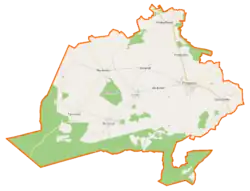 Mapa konturowa gminy Połajewo, blisko centrum u góry znajduje się punkt z opisem „Młynkowo”