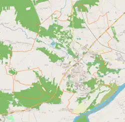 Mapa konturowa Połańca, po lewej nieco u góry znajduje się punkt z opisem „miejsce zbrodni”