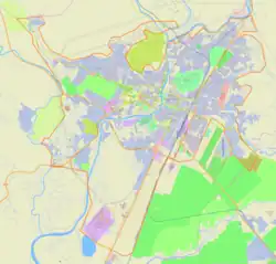 Mapa konturowa Podgoricy, po prawej znajduje się punkt z opisem „Trening kamp FSCG”